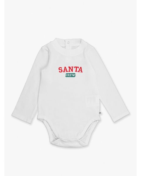 Santa Crew Embroidered White Long Sleeve Basic Bodysuit
