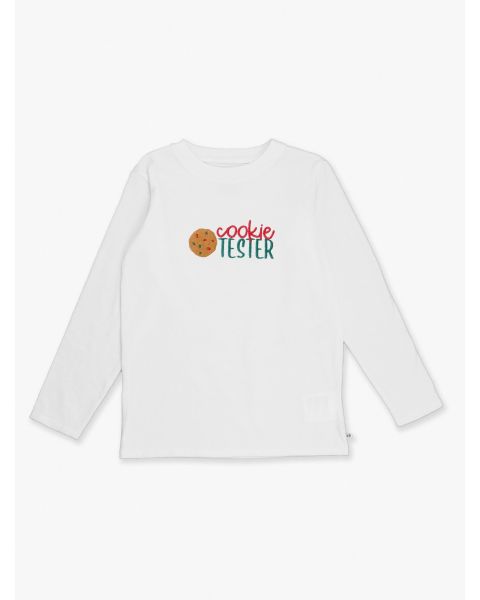 Cookie Tester  Embroidered White Long Sleeve Basic Tee