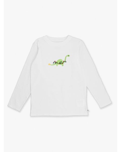Holiday Dino Embroidered White Long Sleeve Basic Tee