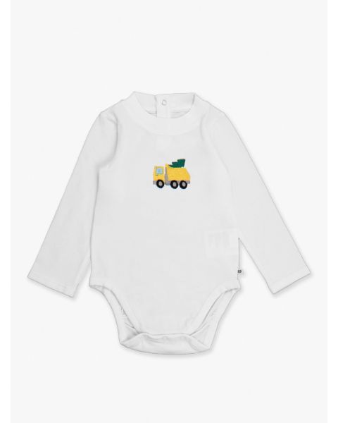 Holiday Dump Truck Embroidered White Long Sleeve Basic Bodysuit