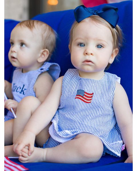 Red USA Embroidered Americana Seersucker Ric Rac Swing Top and Bloomer Set