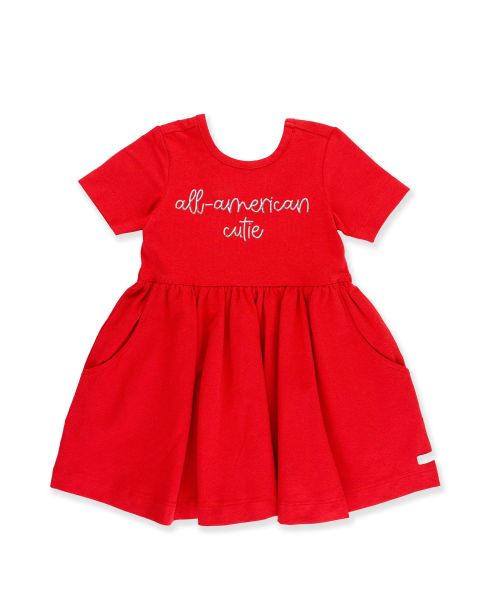 All-American Cutie Embroidered Red Knit Short Sleeve Twirl Dress