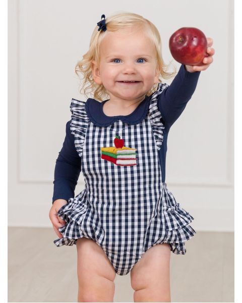 Apple Books Embroidered Classic Dark Navy Gingham Flutter Overall Romper