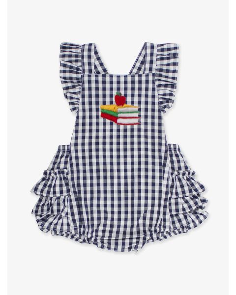 Apple Books Embroidered Classic Dark Navy Gingham Flutter Overall Romper