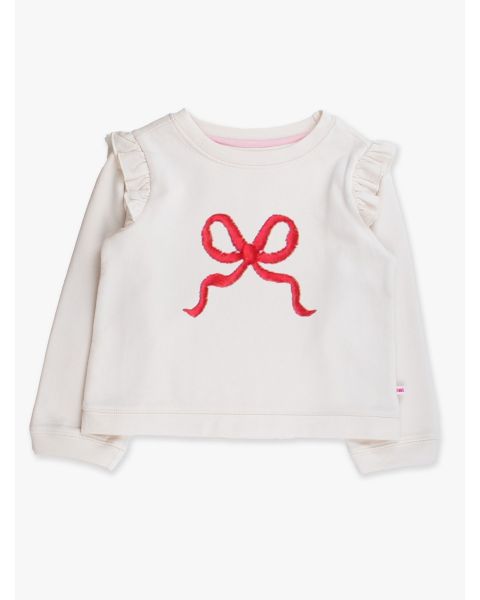 Red Bow Embroidered Ivory Flutter Sweatshirt