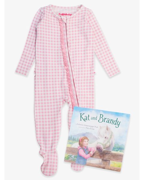 Kat and Brandy Book + Pink Gingham Ruffle Footie