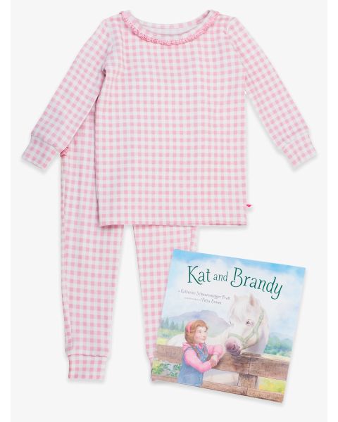 Kat and Brandy Book + Pink Gingham Ruffle LS PJ Set