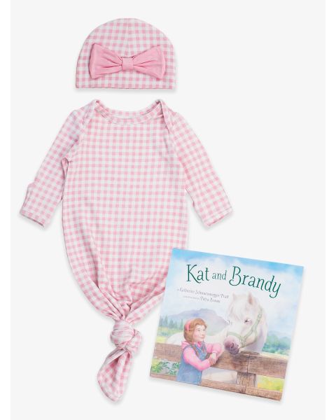 Kat and Brandy Book + Pink Gingham Ruffle Gown & Hat Set