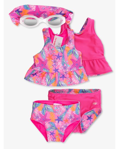 Neon Shimmer Mermaid Swim Goggles + Reversible Tankini 2P