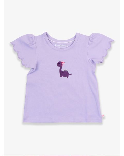 Purple Dino Embroidered Lavender Short Sleeve Scallop Tee