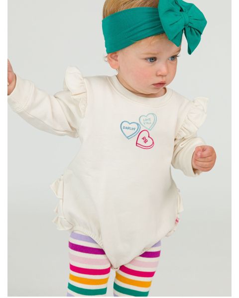 RB Sweet Hearts Embroidered Ivory Sweatshirt Bubble Romper