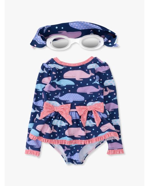Whale Harbor Swim Goggles + LS 1P Bow Peplum RG