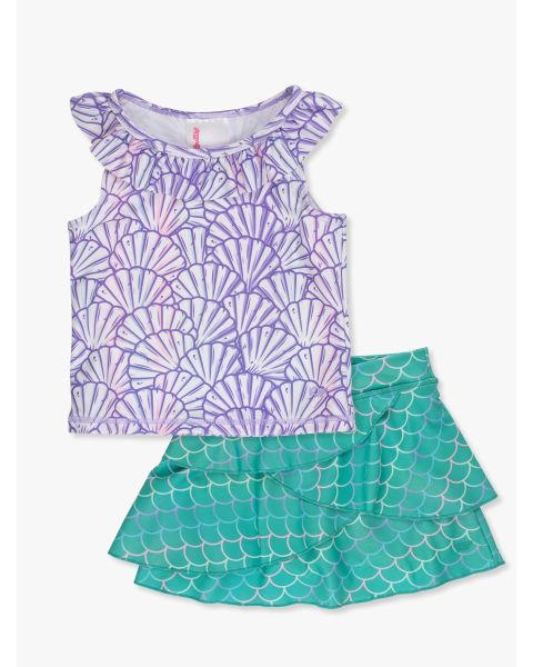 Magical Mermaid Active Dress-Up Tank + Marine Green Scales Active Tiered Skort