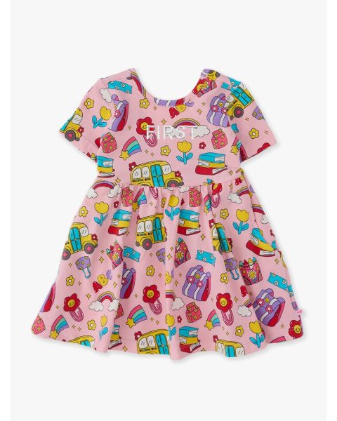 White FIRST Embroidered Classroom Cutie Knit Short Sleeve Twirl Dress
