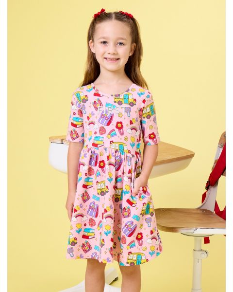 White FIRST Embroidered Classroom Cutie Knit Short Sleeve Twirl Dress