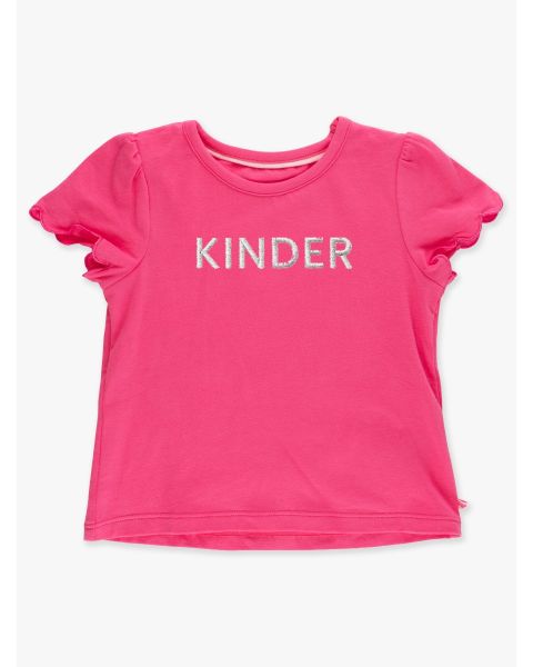 White Kinder Embroidered Hot Pink Short Sleeve Scallop Tee