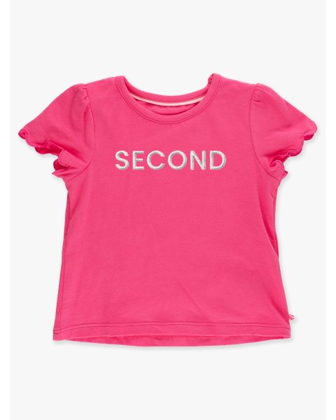 White Second Embroidered Hot Pink Short Sleeve Scallop Tee