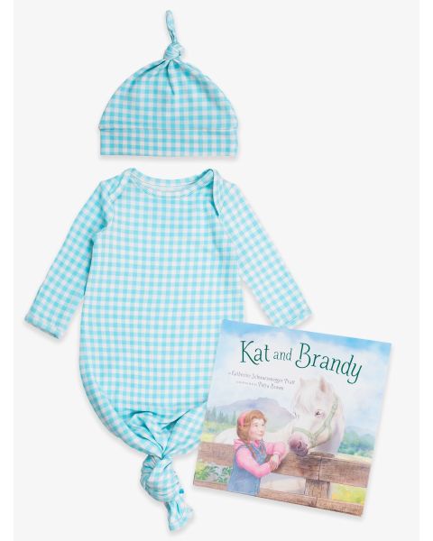 Kat and Brandy Book + Blue Breeze Gingham Knotted Sleep Gown & Hat Set