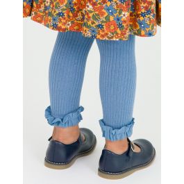 Countryside Blue Rib Knit Footless Ruffled Tights
