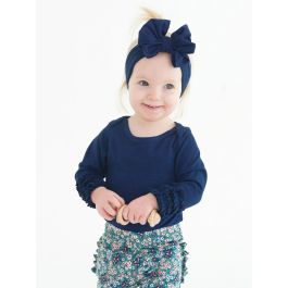 Dark Navy Ruffled Long Sleeve Layering Bodysuit