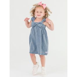 Light Wash Denim Flutter Bow Woven Dress