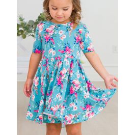 Fancy Me Floral Knit Short Sleeve Twirl Dress