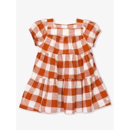 Rust Plaid Puff Short Sleeve Tiered Dress