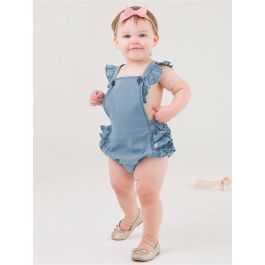 Light Wash Denim Woven Flutter Overall Romper