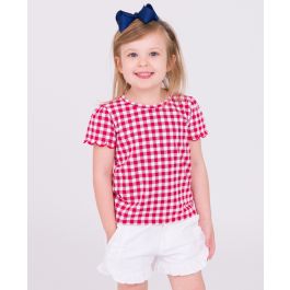 Red Gingham Short Sleeve Scallop Tee