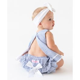 Classic Blue Seersucker Ric Rac Swing Top and Bloomer Set