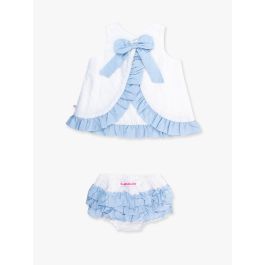 White & Light Blue Embroidered Dot Swing Top and Bloomer Set