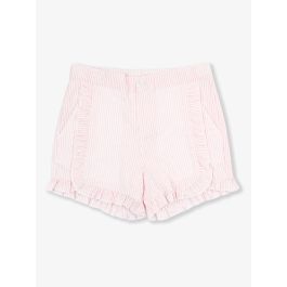 Pink Seersucker Kids Ruffle Trim Woven Shorts