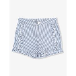 Classic Blue Seersucker Kids Ruffle Trim Woven Shorts