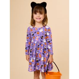 Boo-tiful Kittens Knit Long Sleeve Twirl Dress