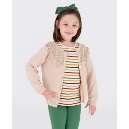 Heather Oatmeal Sweater Knit Ruffle Trim Cardigan
