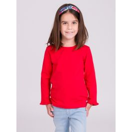 Red Knit Long Sleeve Ruffle Layering Tee