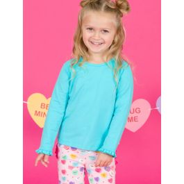 Bright Aqua Knit Long Sleeve Ruffle Layering Tee