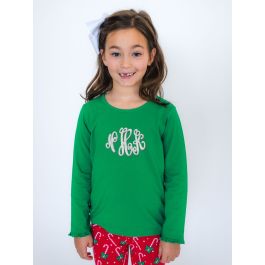 Green Knit Long Sleeve Ruffle Layering Tee