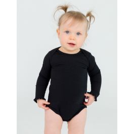 Black Knit Long Sleeve Ruffle Layering Bodysuit