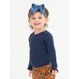 Dark Navy Knit Long Sleeve Ruffle Layering Bodysuit