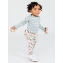Cloud Blue and Ivory Stripe Knit Long Sleeve Ruffle Layering Bodysuit