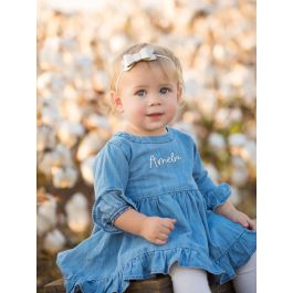 Light Wash Stretch Denim High Low Ruffle Tunic
