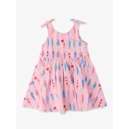 Pink Gone Fishin Tie Shoulder Twirl Dress
