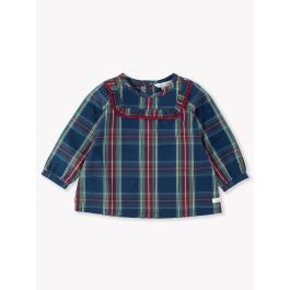 Winter Nights Plaid Long Sleeve Ruffle Yoke Top