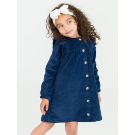 Dark Navy Stretch Corduroy Ruffle Detail Dress
