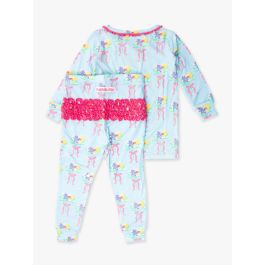 Bows and Bouquets Toddler Ruffle Long Sleeve Pajama Set, Bamboo Viscose