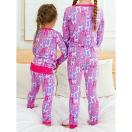 Rosy Ribbons Toddler Ruffle Long Sleeve Pajama Set, Bamboo Viscose