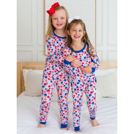 Star-Spangled Ruffle Long Sleeve Pajama Set, Bamboo Viscose