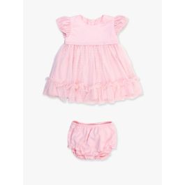 Baby Pink Dotted Tulle Dress & RuffleButt Bloomer Set