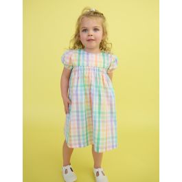 Poppy Rainbow Plaid Puff Sleeve Smocked Dress